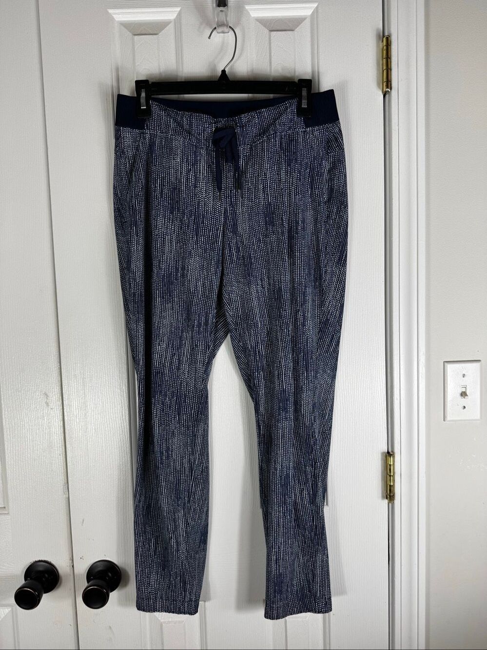 Athleta Womens Batik Midtown Ankle Pants Pull On Navy Blue White Size 6